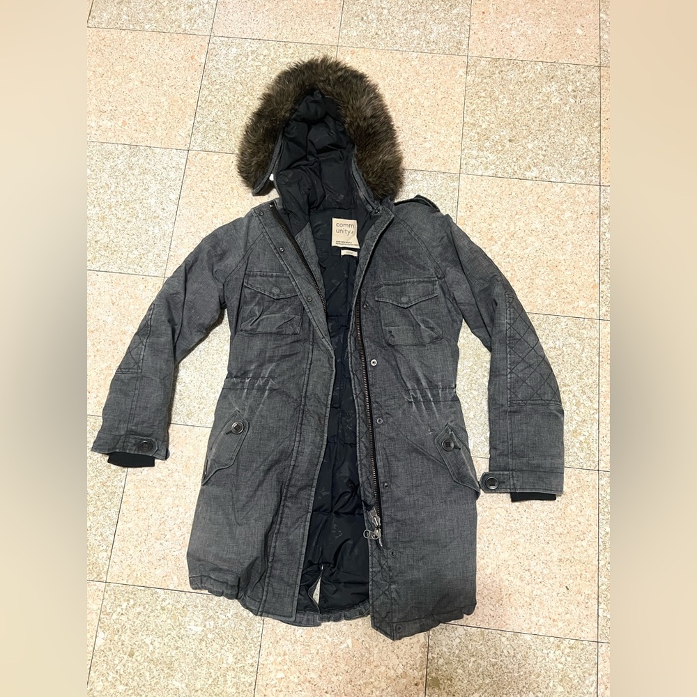 Aritzia Winter Jacket Community Gray Parka with Faux Fur Hood